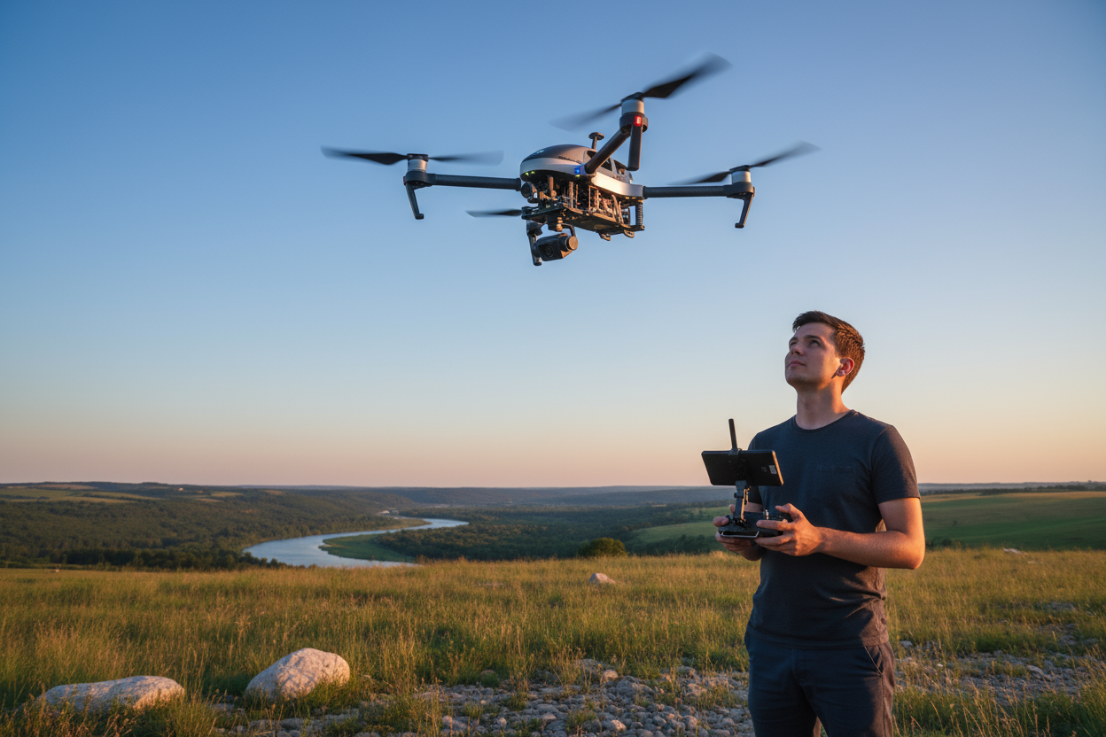 Someone using a flying drone.